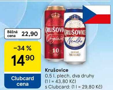 Krušovice, 0.5 l, plech, dva druhy 