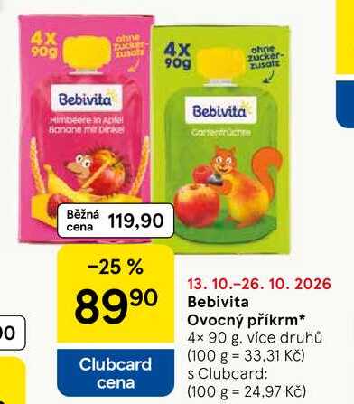 Bebivita Ovocný příkrm, 4x 90 g