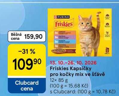 Friskies Kapsičky pro kočky mix ve šťávě, 12× 85 g 