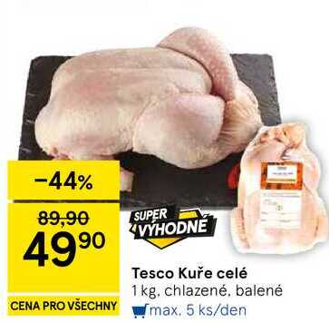 Tesco Kuře celé, 1 kg, chlazené, balené