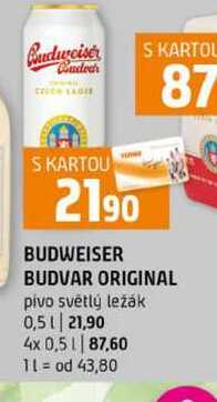 BUDWEISER BUDVAR ORIGINAL pivo světlý ležák 0,5l 4x 0,5l