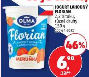 JOGURT LAHODNÝ FLORIAN 2,2% tuku, různé druhy, 150 g