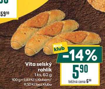 Vita selský rohlík 1ks, 60g