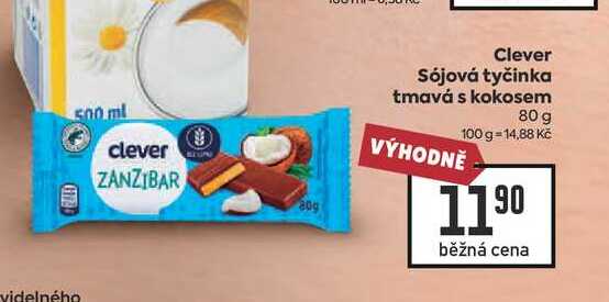 Clever Sójová tyčinka tmavá s kokosem 80 g