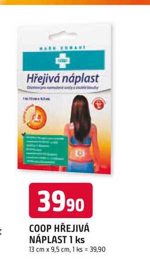 COOP HŘEJIVÁ NÁPLAST 1 ks 13 cm x 9,5 cm, 1 ks 