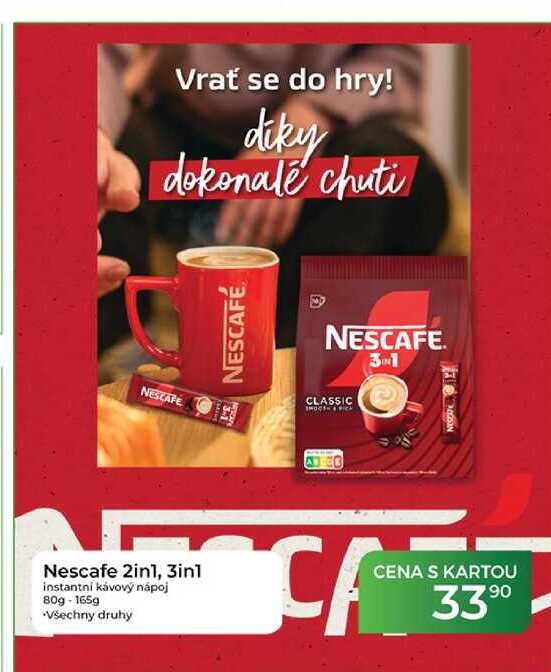 Nescafe 2in1, 3in1 instantní kávový nápoj 80g-165g