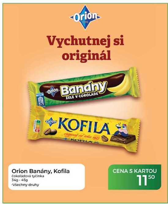 Orion Banány, Kofila čokoládová tyčinka 34g-45g