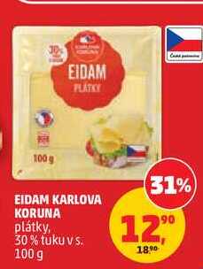 EIDAM KARLOVA KORUNA plátky, 30% tuku v s., 100 g