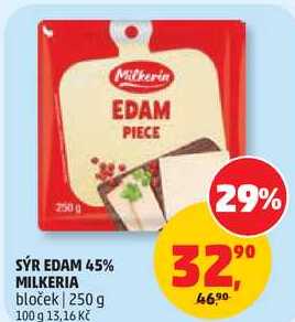SÝR EDAM 45% MILKERIA bloček, 250 g 