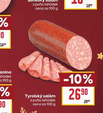 Tyrolský salám z pultu lahůdek cena za 100 g