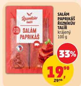 SALÁM PAPRIKÁŠ ŘEZNÍKŮV TALÍŘ krájený, 100 g