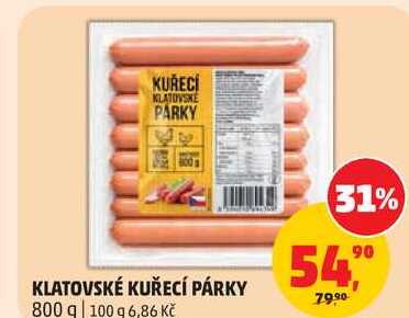 KLATOVSKÉ KUŘECÍ PÁRKY, 800 g