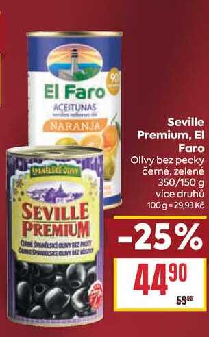 Seville Premium, El Faro Olivy bez pecky černé, zelené 350/150 g