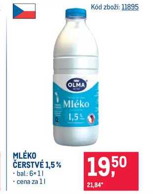 MLÉKO ČERSTVÉ 1,5% bal 6×1l cena za 1l