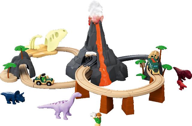 LUPILU Dřevěná železnice XL Země dinosaurů, 51 dílů