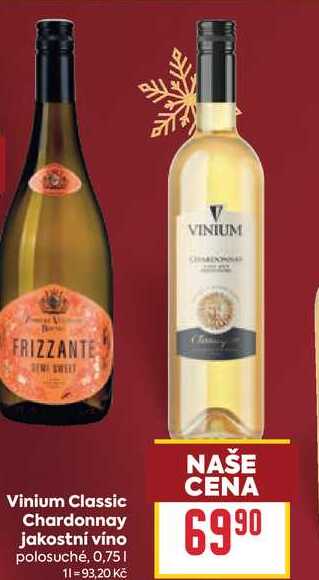 Vinium Classic Chardonnay jakostní víno polosuché, 0,75l
