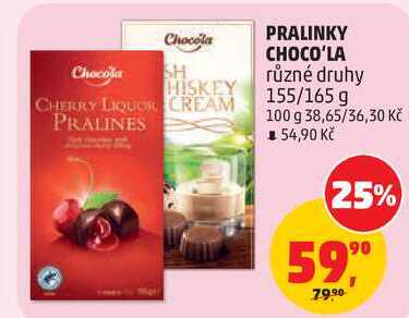 PRALINKY CHOCO'LA různé druhy, 155/165 g