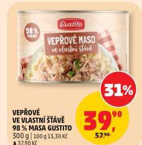 VEPŘOVÉ VE VLASTNÍ ŠŤÁVĚ 98% MASA GUSTITO, 300 g