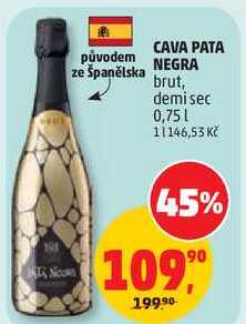 CAVA PATA původem NEGRA ze Španělska brut, 0,75 l 