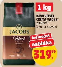 KÁVA VELVET CREMA JACOBS zrnková, 1 kg