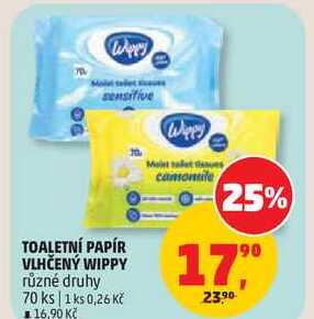 TOALETNÍ PAPÍR VLHČENÝ WIPPY různé druhy, 70 ks