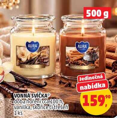 VONNÁ SVÍČKA doba hoření cca 100 h, vanilka, skořice či třešeň, 1ks 