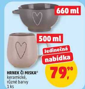 HRNEK ČI MISKA keramické, různé barvy, 1 ks