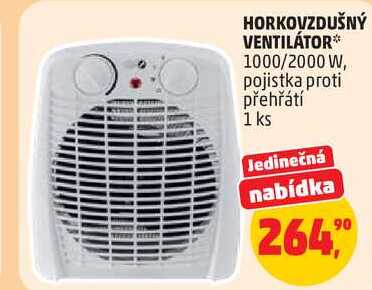 HORKOVZDUŠNÝ VENTILÁTOR 1000/2000 W, pojistka proti přehřátí, 1 ks