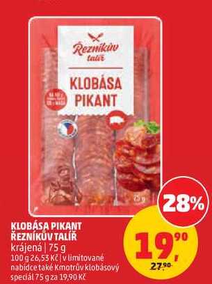 KLOBÁSA PIKANT ŘEZNÍKŮV TALÍŘ krájená, 75 g 
