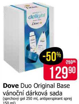 Dove Duo Original Base vánoční dárková sada (sprchový gel 250 ml, antiperspirant sprej 150 ml) 