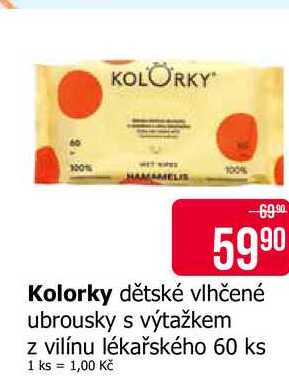 Kolorky dětské vlhčené ubrousky s výtažkem z vilínu lékařského 60 ks 