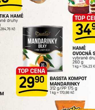BASSTA KOMPOT MANDARINKY 312 g/PP 175 g 
