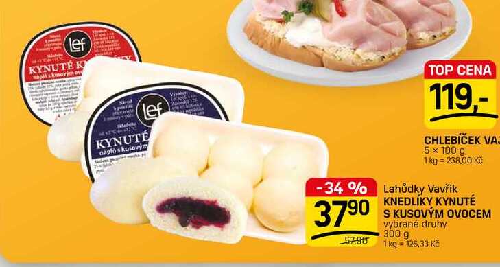 KNEDLÍKY KYNUTÉ S KUSOVÝM OVOCEM vybrané druhy 300 g  