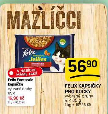 FELIX KAPSIČKY PRO KOČKY vybrané druhy 4 x 85 g 