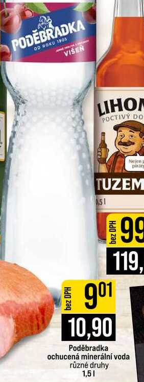Poděbradka ochucená minerální voda různé druhy 1,5l