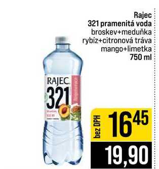 Rajec 321 pramenitá voda broskev+meduňka rybíz+citronová tráva mango+limetka 750 ml