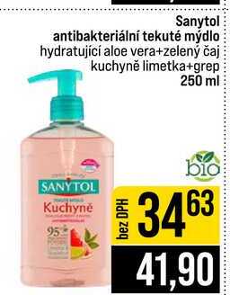 Sanytol antibakteriální tekuté mýdlo hydratující aloe vera+zelený čaj kuchyně limetka+grep 250 ml 