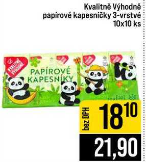 Kvalitně Výhodně papírové kapesníčky 3-vrstvé 10x10 ks
