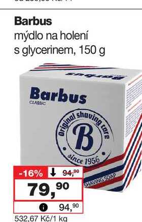 Barbus mýdlo na holení s glycerinem, 150 g