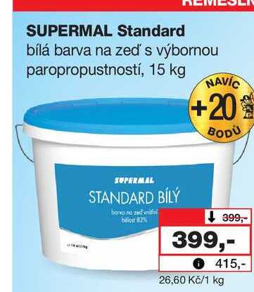 SUPERMAL Standard bílá barva na zeď s výbornou paropropustností, 15 kg