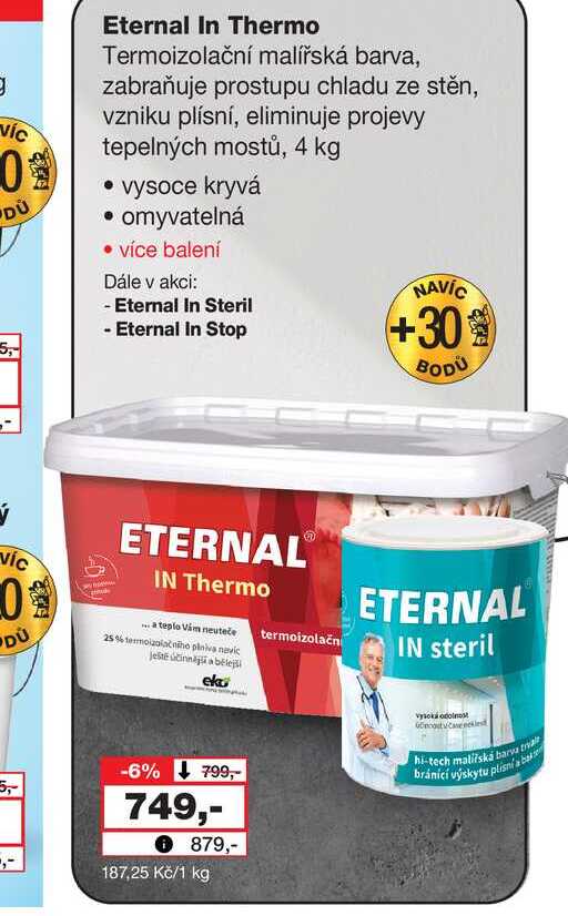 Eternal In Thermo Termoizolační malířská barva, zabraňuje prostupu chladu ze stěn, vzniku plísní, eliminuje projevy tepelných mostů, 4 kg