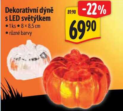 Dekorativní dýně s LED světýlkem 1 ks 8x8,5 cm
