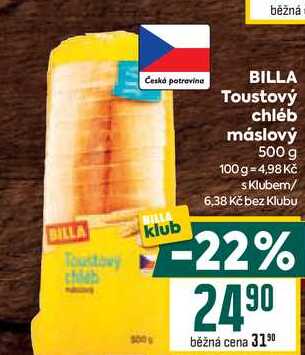 BILLA Toustový chléb máslový 500 g 