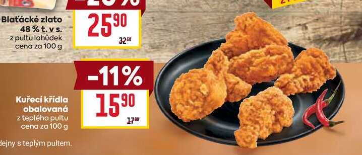 Kuřecí křídla obalovaná z teplého pultu cena za 100 g