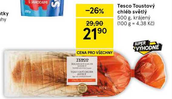 Tesco Toustový chléb světlý, 500 g, krájený 