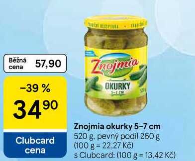 Znojmia okurky 5-7 cm, 520 g. pevný podíl 260 g  