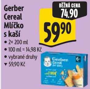 Gerber Cereal Mlíčko s kaší, 2x 200 ml 