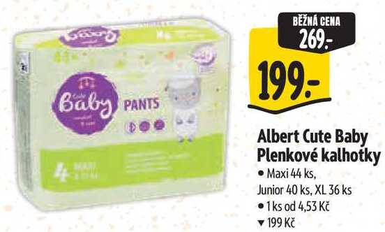 Albert Cute Baby Plenkové kalhotky, Maxi 44 ks, Junior 40 ks, XL 36 ks