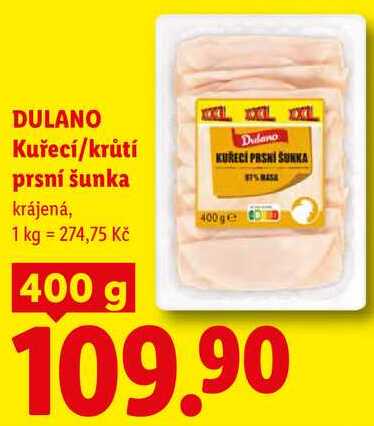 DULANO Kuřecí/krůtí prsní šunka, 400 g