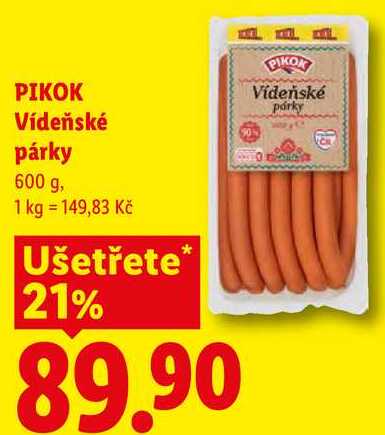 PIKOK Vídeňské párky, 600 g